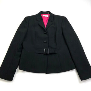 Calvin Klein 10 Polyester Belted Two Button Business Blazer Jacket Black MINT